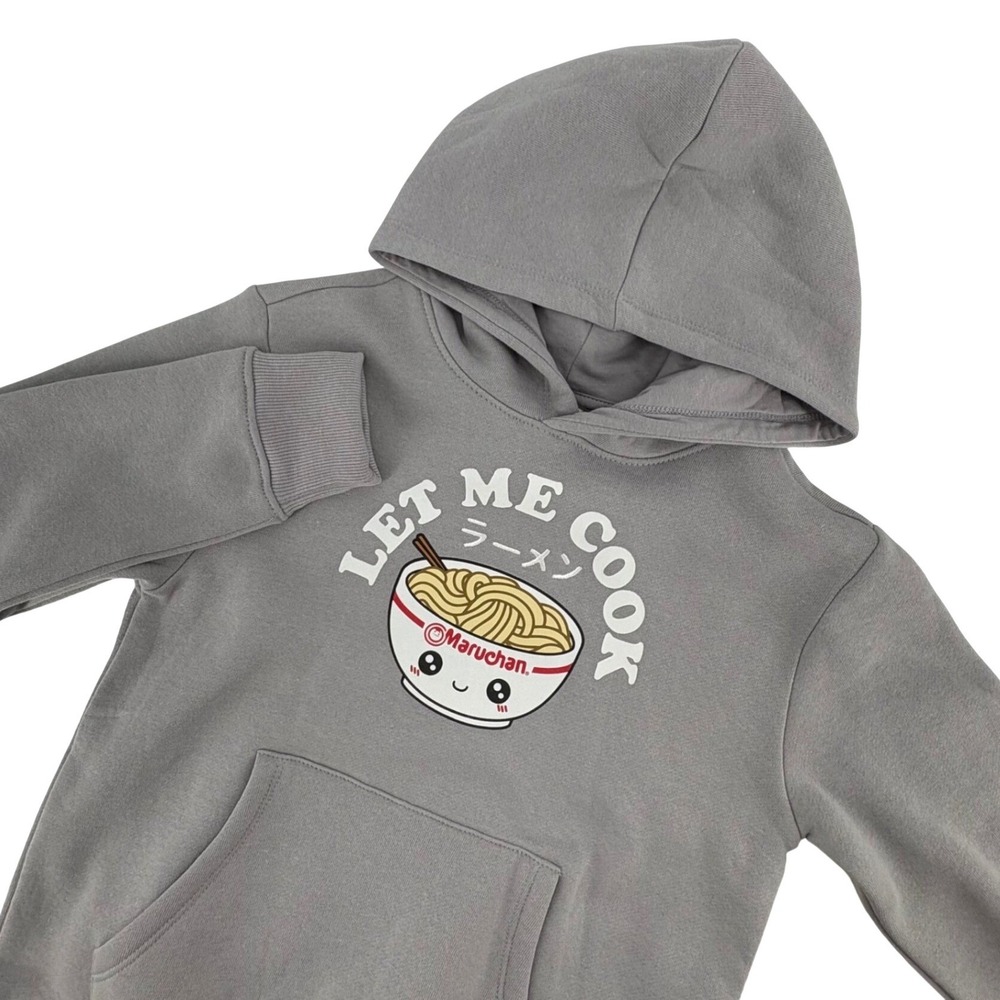 Maruchan Ramen Hoodie Kids Small 6-7 Gray Let Me Cook Graphic Fleece Pullover
